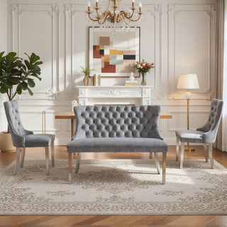 Sunvega Mid Century Modern Velvet Double Dining Loveseat Bench with Gold-Plated Steel Legs