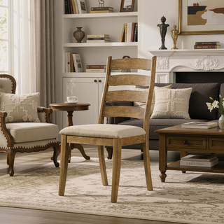 Sunvega Set of Two Modern Farmhouse Dining Chairs in Brown Oak Wood Finish