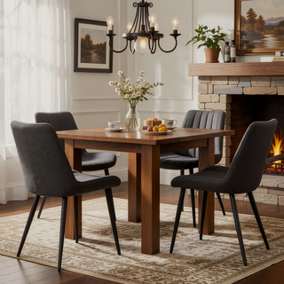 Sunvega Brown PU Leather Dining Chairs with Metal Legs and Wave Pattern Upholstery