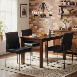 Sunvega Modern High Back Dining Chair with Upholstered Seat and Black Steel Frame