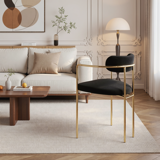 Sunvega Demi Contemporary Gold Metal Frame Black Velvet Upholstered Chair Set of 2