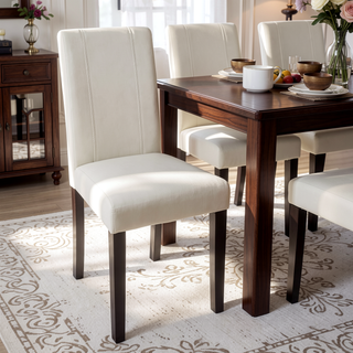 Sunvega Urban Style Leatherette Padded Parson Chair with Solid Wood Legs, Set of 2