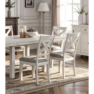 Sunvega Rustic White Oak Dining Table with Extendable Leaf Block Trestle Base