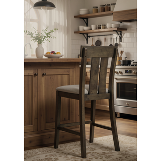 Sunvega Rustic Brown Upholstered Counter Height Dining Chairs with Slat-back Design