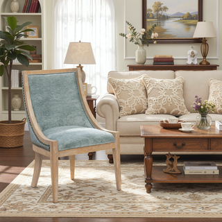Sunvega Transitional Upholstered Dining Chair with Exposed Wood Frame and Nailhead Trim