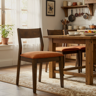 Sunvega Dark Brown Modern Dining Chair Set with Beige Fabric Upholstered Seats