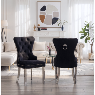 Sunvega Contemporary Tufted Velvet Dining Chairs with Nailhead Trim and Stainless Steel Legs, Set of 2