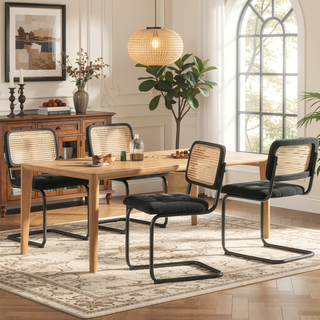Sunvega Mid-Century Modern Dining Chairs Set of 2 with Mesh Backrest and PU Leather Seat