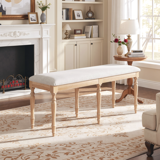 Sunvega Vintage Traditional Upholstered Dining Bench with 6 Solid Wood Legs Natural