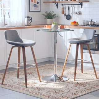 Sunvega Mid Century Modern Bentwood Bar Stools with Vegan Faux Leather Upholstery Set of 2