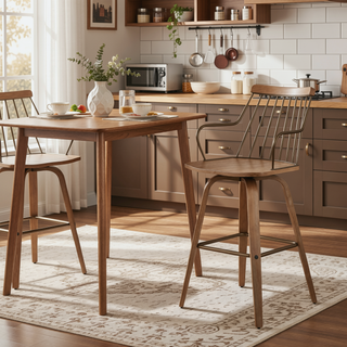 Sunvega Preston Farmhouse Counter Stool with White Washed Wood and Swivel Seat