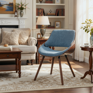 Sunvega Denim Blue Bentwood Dining Chair with Wood Back and Mid Century Modern Style
