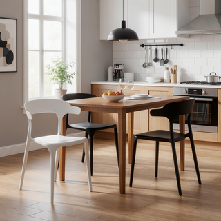 Sunvega Stackable Plastic Dining Chairs Set of 4 in White with Reinforced Feet