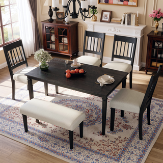 Sunvega Classic Country Style Rubber Wood Dining Table Set with Bench and Chairs