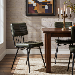 Sunvega Molly Espresso Upholstered Dining Chair with Goat Leather and Vertical Tufting