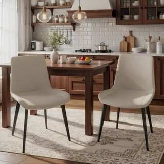 Sunvega Modern Leather Dining Chairs with Upholstered Cushion Seat and Sturdy Metal Legs
