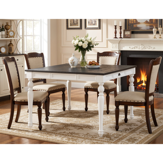 Sunvega Two-Tone Ivory Mocha Finish Acacia Farmhouse Counter Table with Leaf