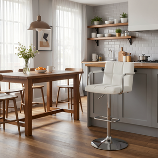 Sunvega Adjustable Height Bar Stool with Chrome Base and Faux Leather Upholstery