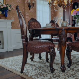 Sunvega Brown and Cherry Oval Back Side Chairs with Nailhead Trim and Padded Cushions