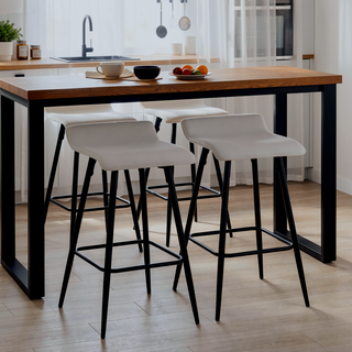 Sunvega Contemporary Black Steel and White Faux Leather Fixed Height Counter Stool Set