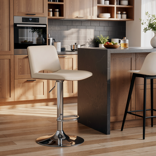 Sunvega Adjustable Swivel Cream Faux Leather Bar Stool with Walnut Back
