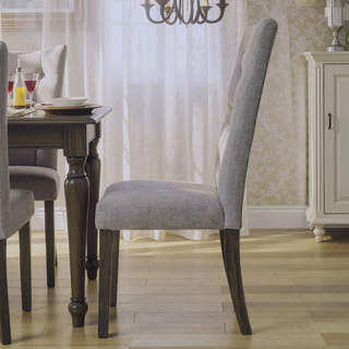 Sunvega Grey Linen Upholstered Button Tufted Side Chairs with Wooden Tapered Legs