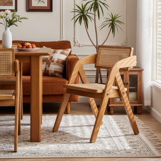 Sunvega Modern Industry Chic Cane Folding Dining Chair Set of 2 for Dining Room