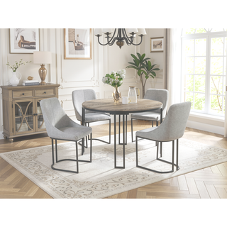 Sunvega Contemporary Curved Metal Frame Upholstered Dining Chairs in Gray 2pc Set