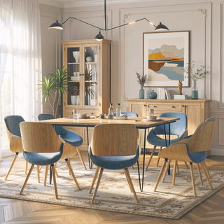 Sunvega Mid Century Modern Bentwood Dining Chair with Wood Back in Denim Blue