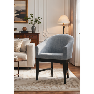 Sunvega Set of 2 Gray Fabric Barrel Dining Chairs with Black Finish Legs