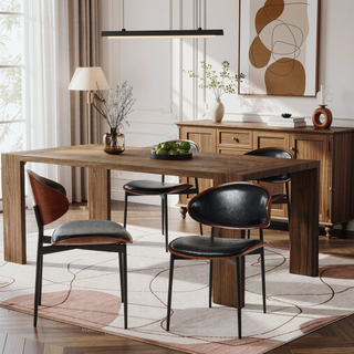 Sunvega Italian Mid-Century Modern Dining Chairs Set of 2 with PU Leather Seating