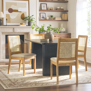 Sunvega Modern Solid Wood Dining Chair with Rattan Inset Back in Set of 2