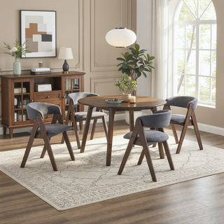 Sunvega Modern Walnut Finish Wooden Frame Dining Chairs with Gray Fabric Upholstery