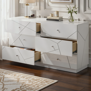 Sunvega Ultra Modern White Finish Nightstand with 2 Drawers and Embossed Lines Design