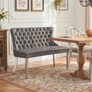 Sunvega Mid Century Modern Velvet Double Dining Loveseat Bench with Gold-Plated Steel Legs