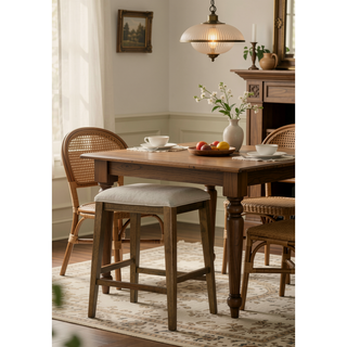 Sunvega Sasha 17 Inch Walnut Counter Height Stool with Upholstered Seat and Foot Rest