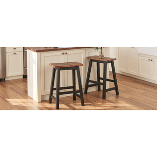 Sunvega 2-Piece Walnut Counter Height Wood Kitchen Dining Stools for Small Spaces