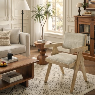Sunvega Farmhouse Style Light Oak Wood Frame Upholstered Armchair Set for Dining Room