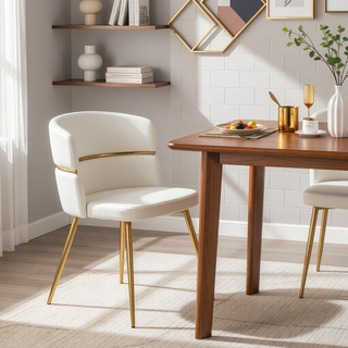Sunvega Gold Metal and White Faux Leather Cinch Dining Chair Set of 2