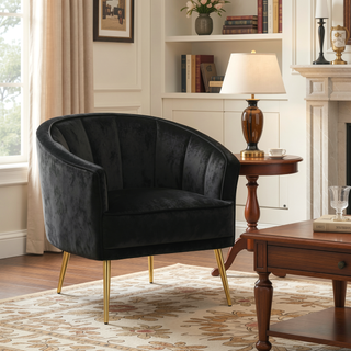 Sunvega Gold Metal and Black Velvet Tania Contemporary Glam Accent Chair