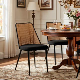 Sunvega Hand-Woven Natural Cane Back Upholstered Rattan Dining Chairs Set of 4