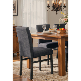 Sunvega Linen Blend Upholstered Side Chair Set of 2 with Oak Finish for Dining Room