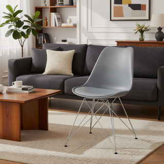 Sunvega Grey and Chrome Padded Side Chair with Sleek Metal Base for Dining Room