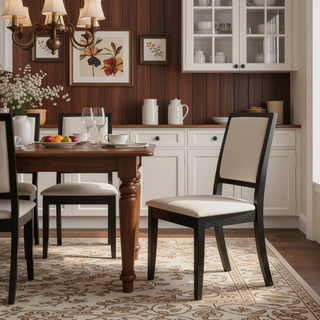 Sunvega Cream and Black Upholstered Side Dining Chairs with Sleek Lines Set of 2