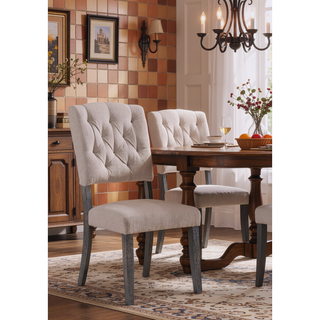 Sunvega Bernard Beige Linen and Weathered Gray Oak Finish High-Back Side Chair Set of 2