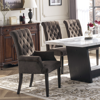 Sunvega Norwich Sand Upholstered Dining Arm Chair with Button-Tufted Back and Nailhead Trim