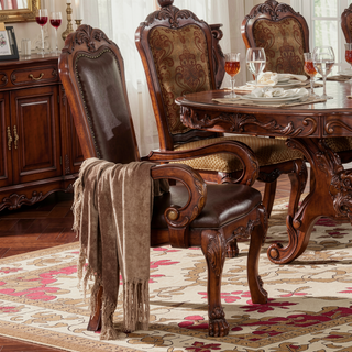 Sunvega Brown and Cherry Oak Arm Chair with Nailhead Trim and Wooden Claw Leg