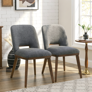 Sunvega Modern Blake Dark Grey Fabric Dining Chair Set of 2 with Walnut Wood Base