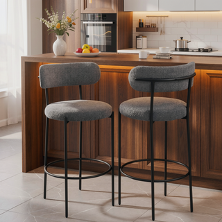 Sunvega Concord Grey Boucle Upholstered Bar Chair with Foam Cushioning and Ring Footrest