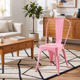 Sunvega High Gloss Pink Metal Dining Chairs Set of 4 with 18 Inch Seat Height